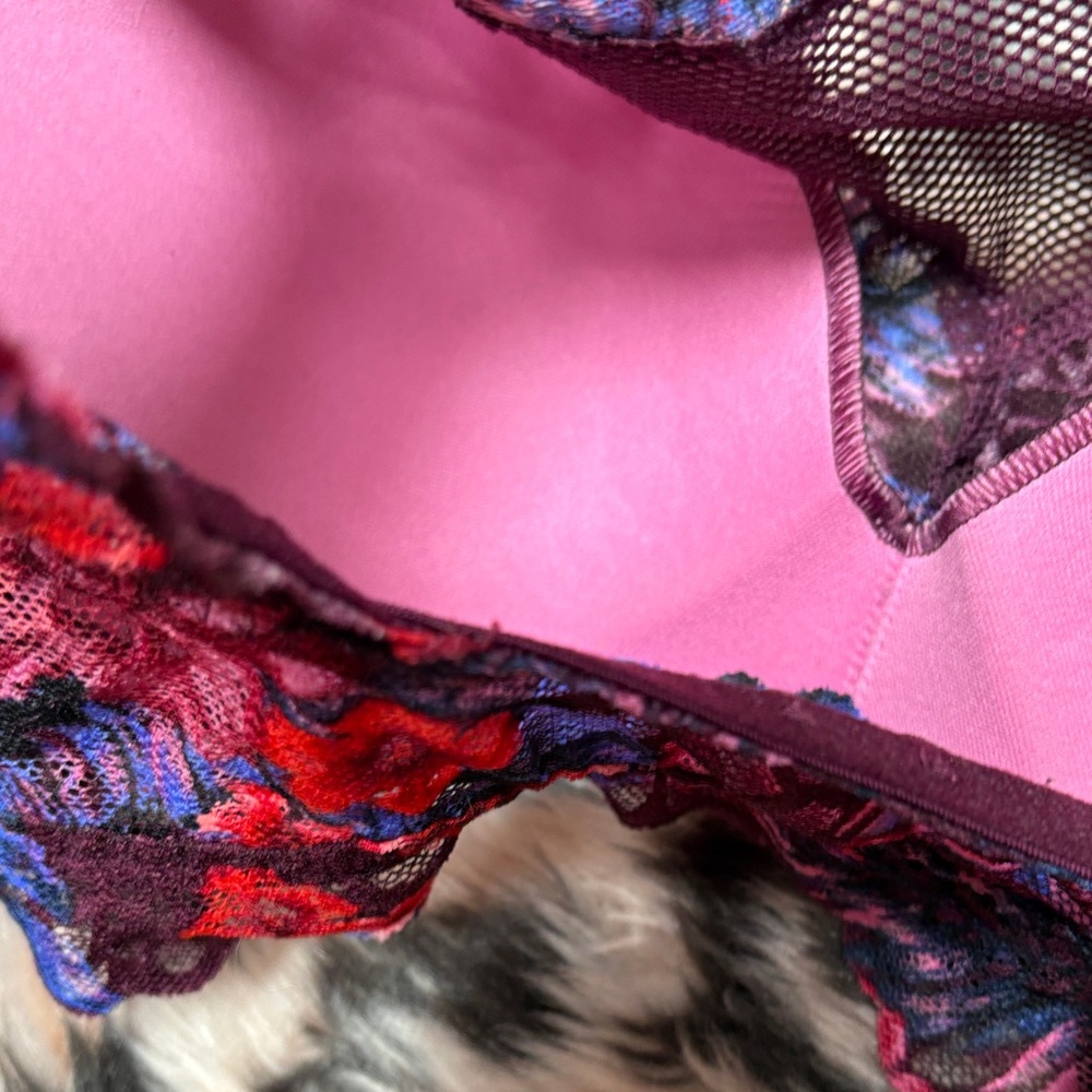 PINK Victoria's Secret Purple Blue and Pink Floral Lace Bralette w/ Mesh - Picture 9 of 10